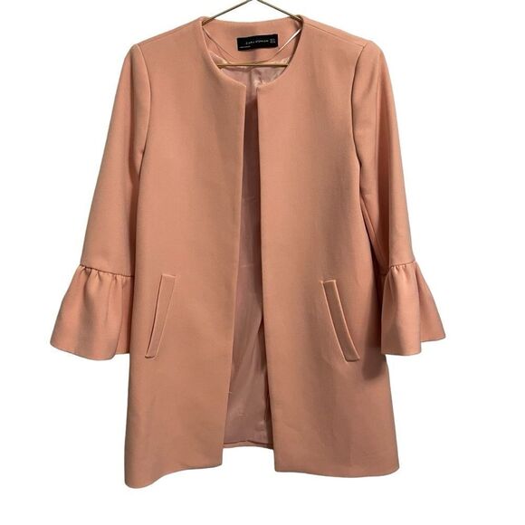 Zara Pink Open Front Ruffle Sleeve Occasion Coat Size MED - Picture 1 of 8